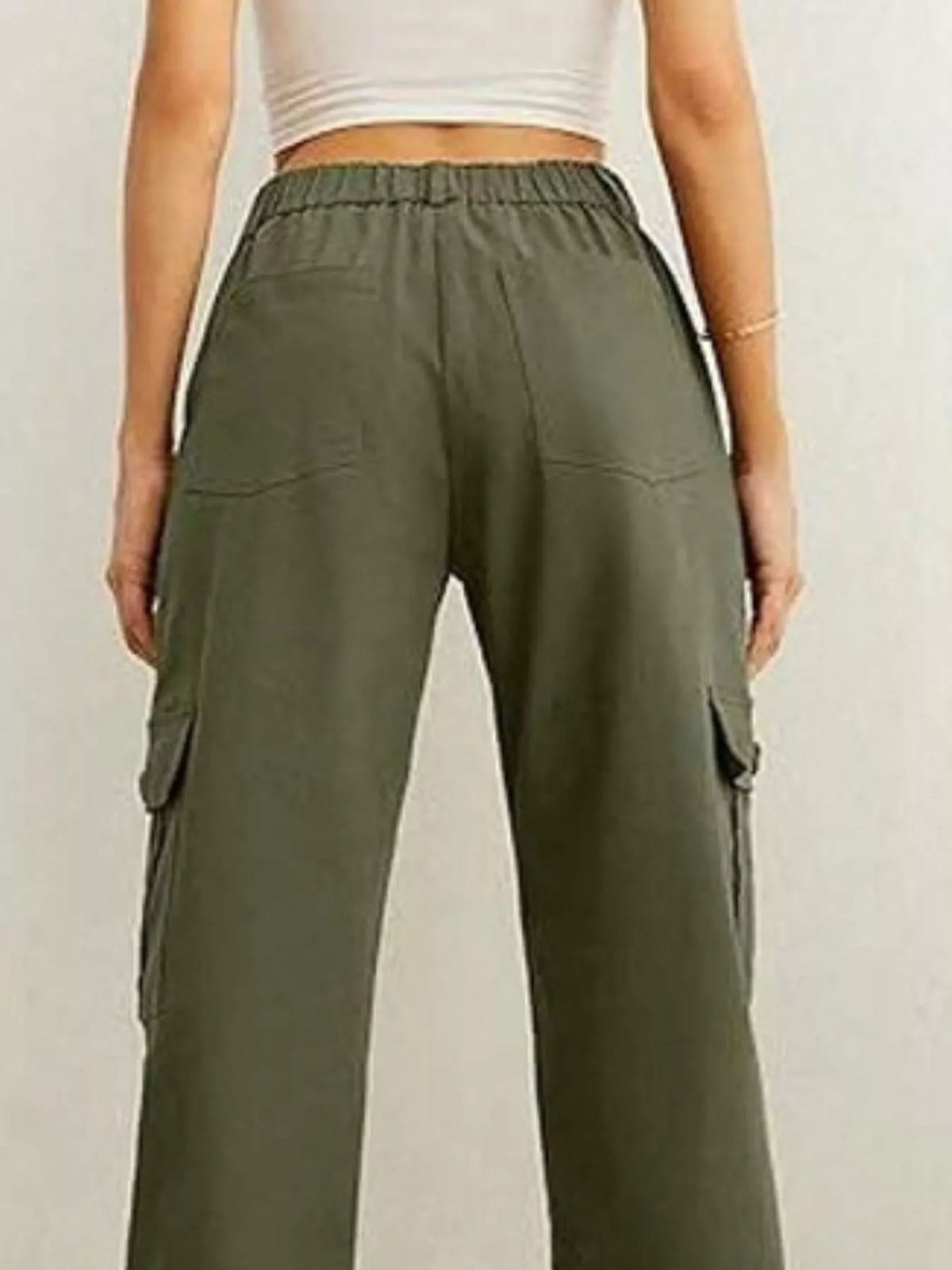 Army green cargo pants, back