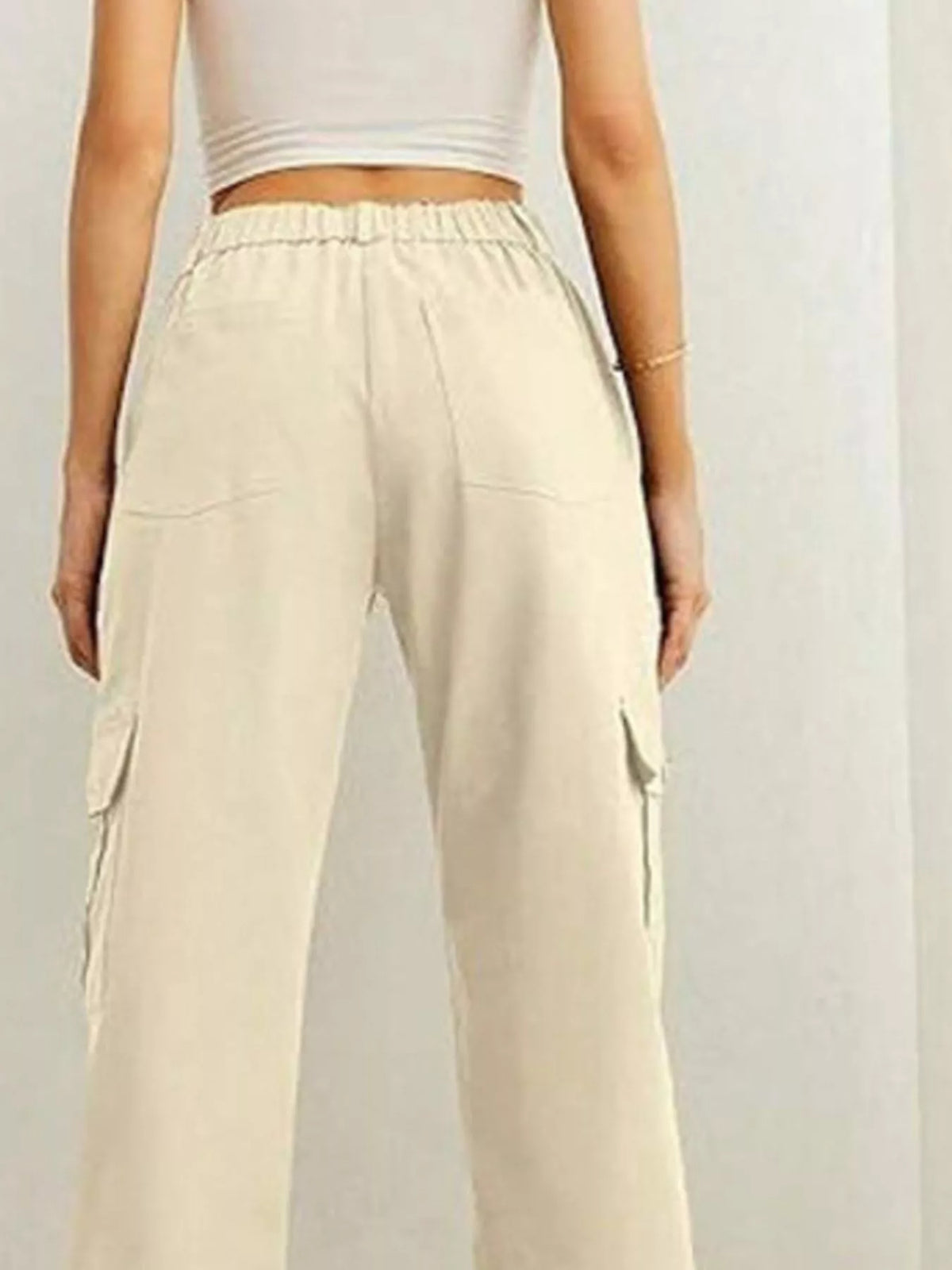 Apricot cargo pants, back with elastic waist