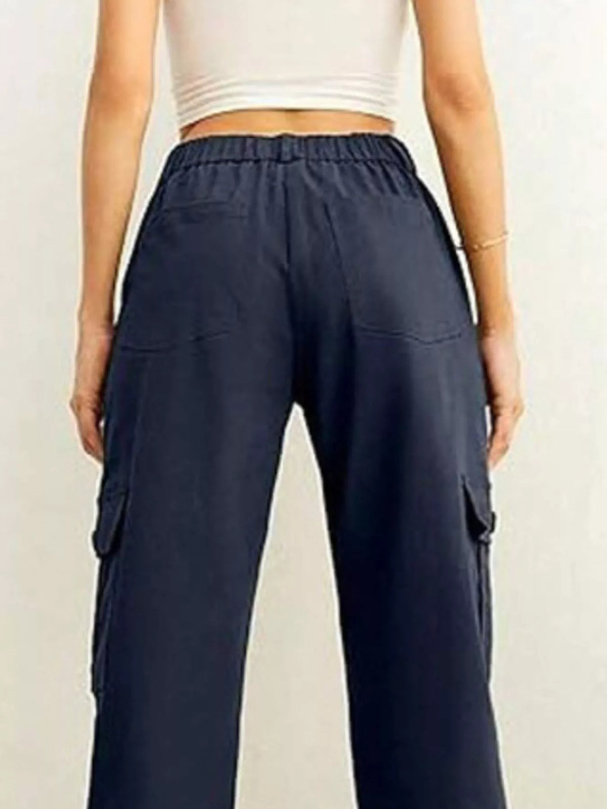Dark blue cargo pants, back