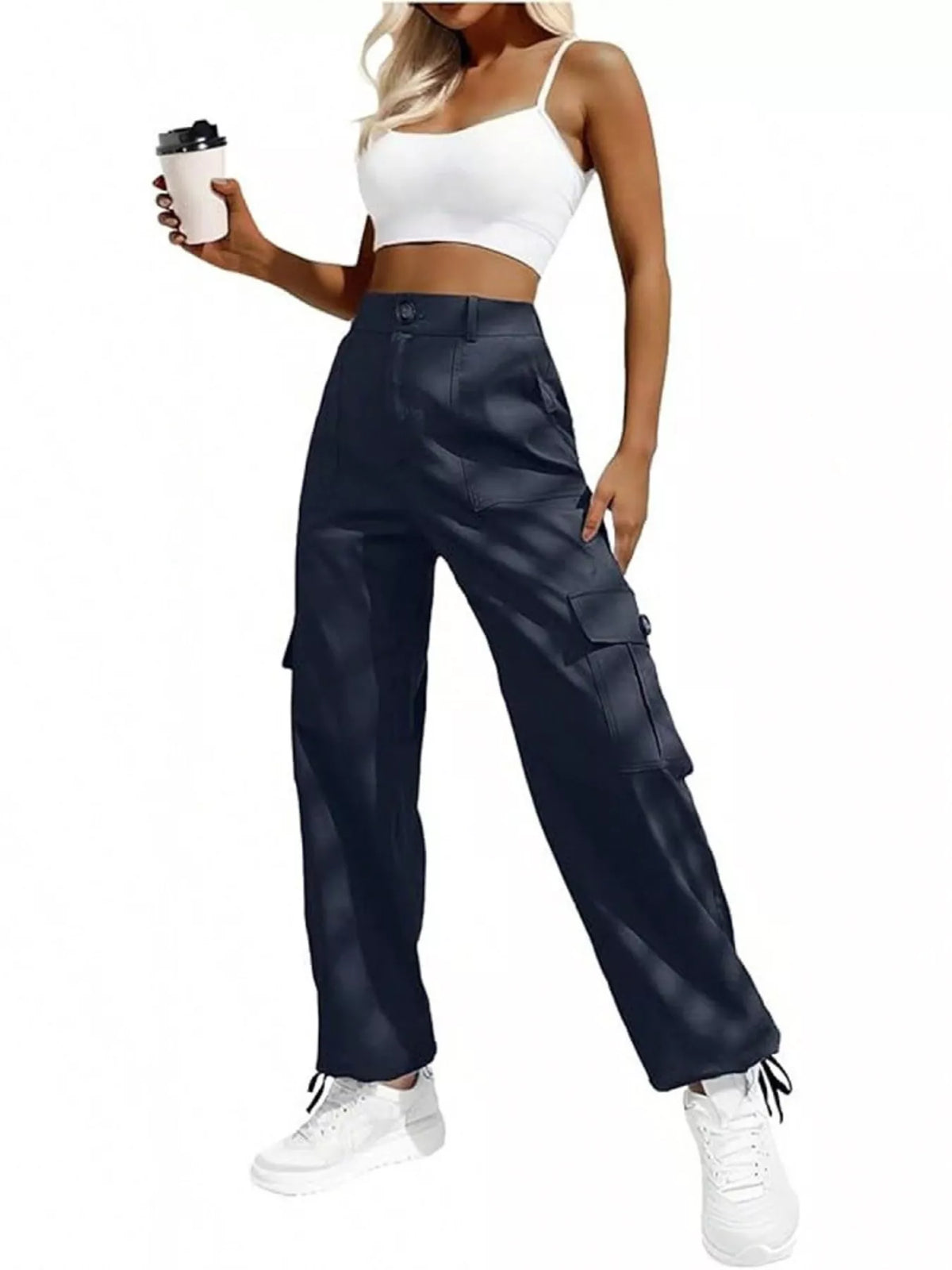 Dark blue cargo pants, front