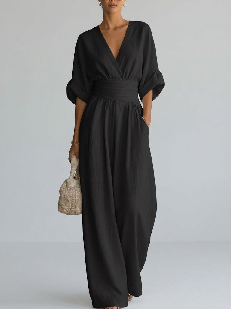 Full Size Half Sleeve Wide Leg Jumpsuit Plus Size