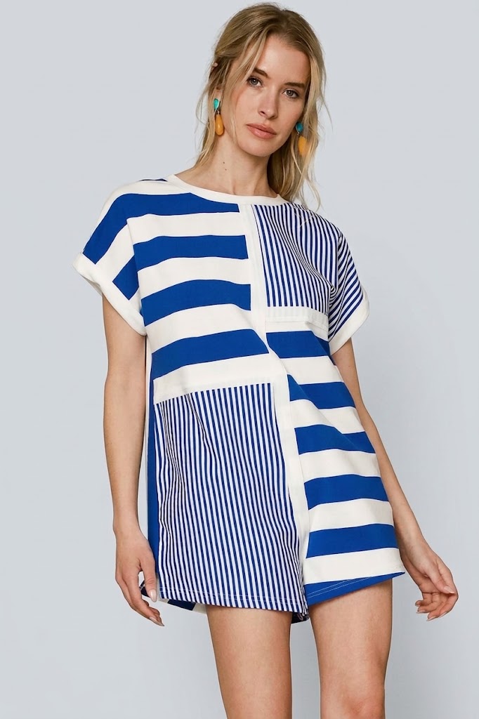 Umgee Mixed Striped Short Sleeve Romper
