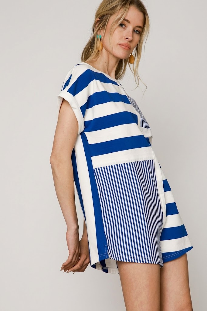 Umgee Mixed Striped Short Sleeve Romper