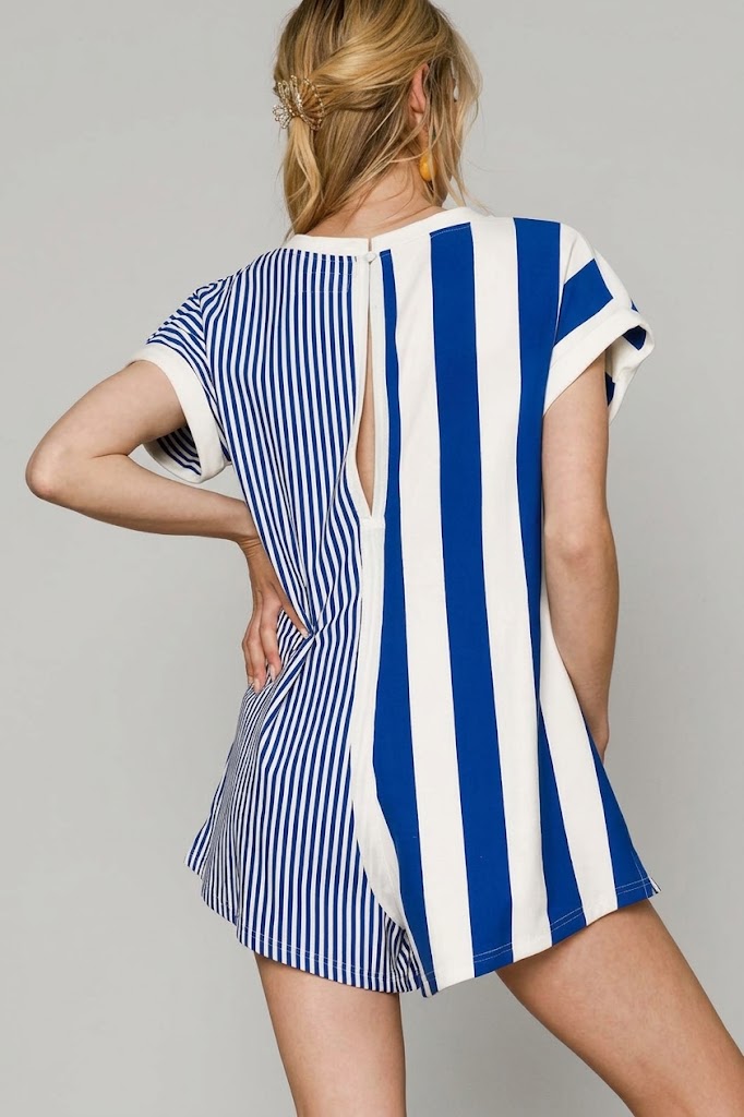 Umgee Mixed Striped Short Sleeve Romper