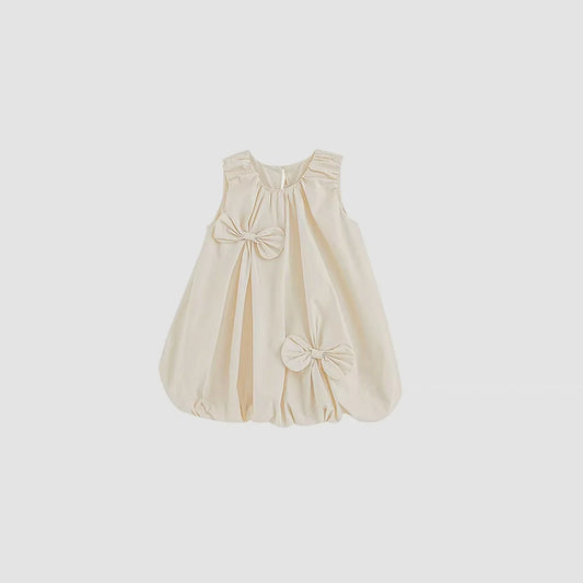 Cute Bow Baby Dress – 100% Cotton (Beige) - APAMAH