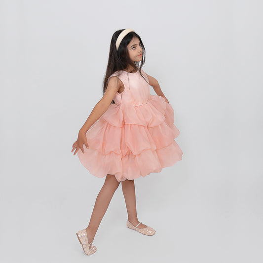 Melody blush ruffle dress for girls, front view