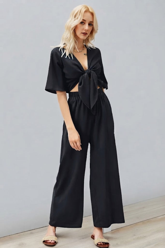 Tie Front Cutout Wide Leg Jumpsuit