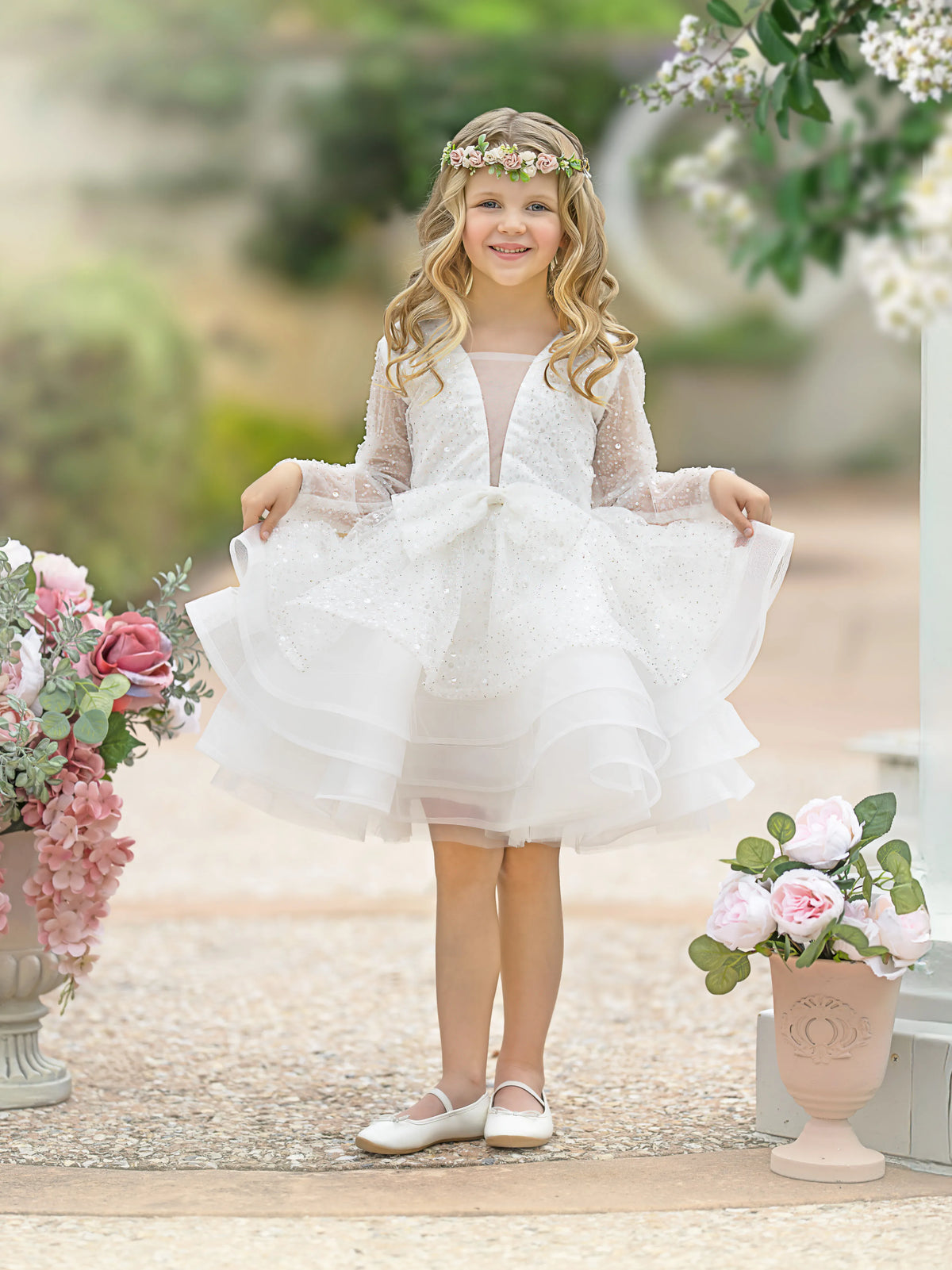 Elsa white sequin tulle dress, side view