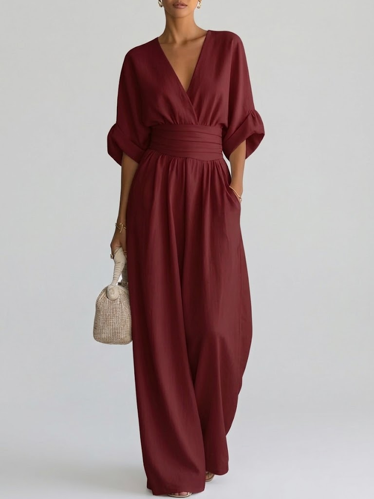 Full Size Half Sleeve Wide Leg Jumpsuit Plus Size
