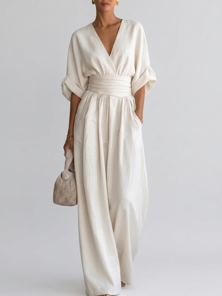 Full Size Half Sleeve Wide Leg Jumpsuit Plus Size