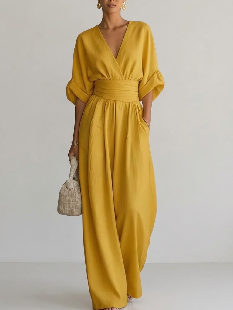Full Size Half Sleeve Wide Leg Jumpsuit Plus Size